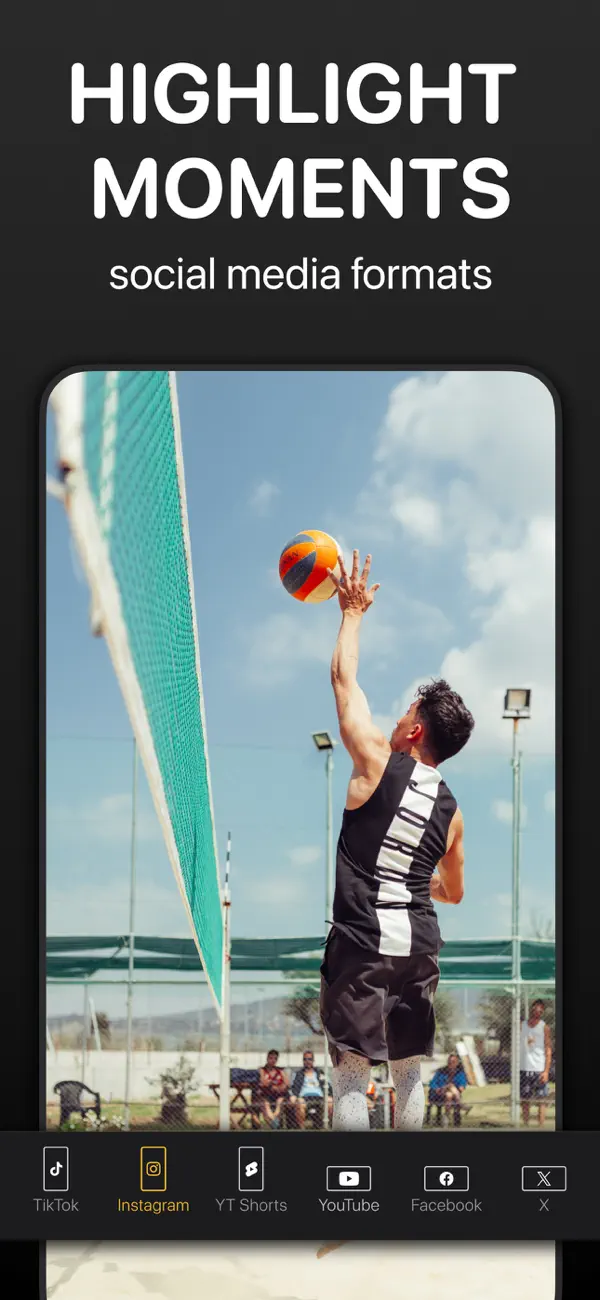 Aspect ratio presets for TikTok, Instagram, YouTube Shorts, YouTube, Facebook, and X